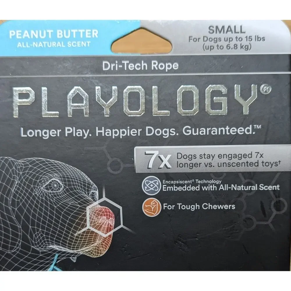 Playology Dri-Tech Rope, Peanut Butter Scented Blue Dog Toy for Small Dogs